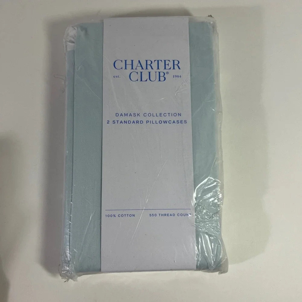 Charter Club Damask Collection 2 Standard Pillowcases 550 TC Light Blue NIP